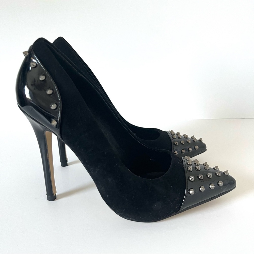 Vintage Y2K Shoe Dazzle Black Velvet Silver Spike Stiletto High Heel Shoe Size 7 - Picture 3 of 10